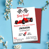 ビープモダンピーbeep赤いレーススポーツカー4誕生日 招待状