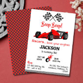 ビープモダンピーbeep赤いレーススポーツカー6歳の誕生日 招待状