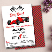ビープモダンピーbeep赤いレーススポーツカー8誕生日 招待状