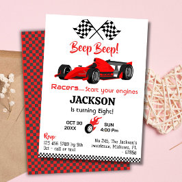 ビープモダンピーbeep赤いレーススポーツカー8誕生日 招待状