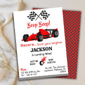 ビープモダンープ鳴る赤いレーススポーツカーの9歳の誕生日 招待状