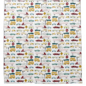 ビープ音かわいい車とトラックの交通パターン シャワーカーテン (正面)