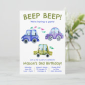 ビープ音が鳴る!水彩車、車両誕生日 招待状 (スタンド正面)