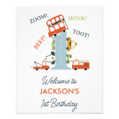 ビープ音のトランスポートをテーマにした1st誕生日ウェルカムサイン フォトプリント            (正面)