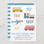 ビープ ブーム ウー 飛行機 子供の誕生日パーティー 招待状 (正面/裏面)