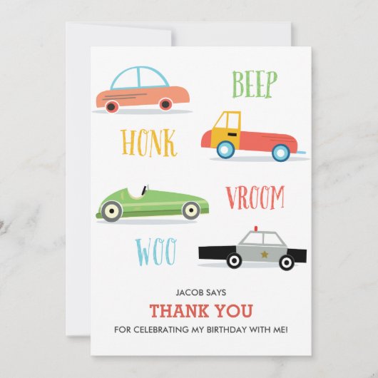 ビープ·ホンク·ウー·キッドの誕生日サンキューカード 招待状 (正面)