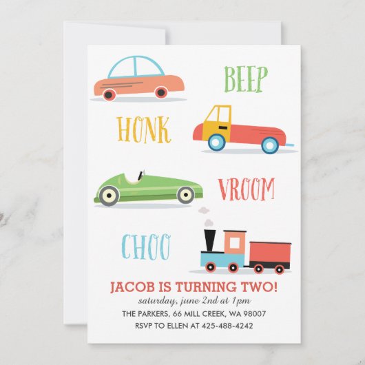 ビープ・ホンクChooo Kidの誕生日パーティーの招待状 招待状 (正面)