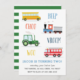 ビープVroom Woo Tractor Kidの誕生日パーティー 招待状