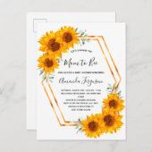 ビーベイビーシャワーひまわりバラ金ゴールド招待 ポストカード (正面/裏面)