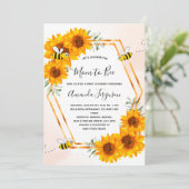 ビーベイビーシャワーひまわり白バラ金ゴールド 招待状 (スタンド正面)