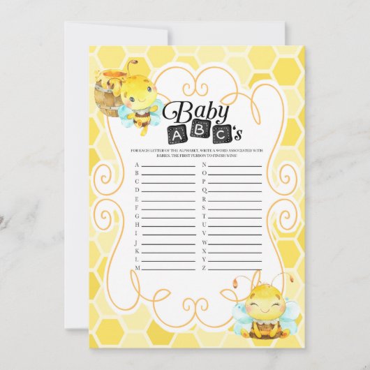 ビーベイビーシャワーベビーABCズゲーム 招待状 (正面)