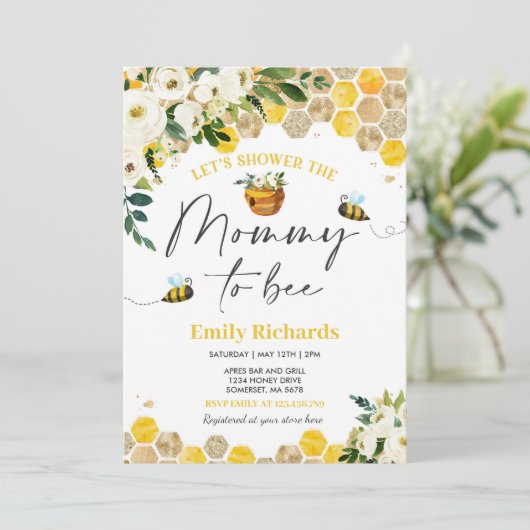 ビーベイビーシャワー招待状イエローモマムトゥビー 招待状 (スタンド正面)