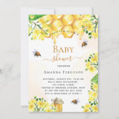 ビーベイビーシャワー金ゴールド黄色花模様かわいい 招待状 (正面)
