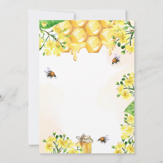 ビーベイビーシャワー金ゴールド黄色花模様かわいい 招待状 (裏面)