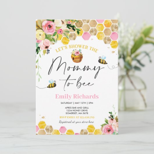 ビーベビーシャワー招待状フローラママがビーに 招待状 (スタンド正面)