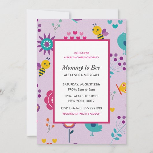 ビーベビーシャワー招待状ママへビーフローラ 招待状 (正面)