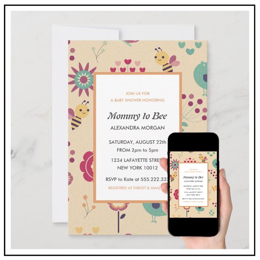 ビーベビーシャワー招待状ママへビーフローラ 招待状