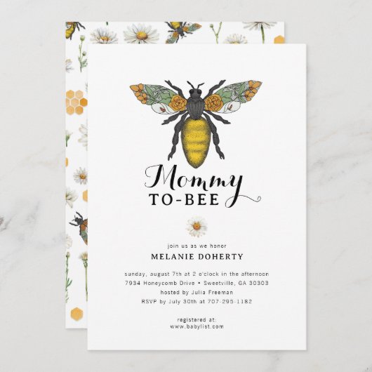 ビーベビーシャワー招待状 | ワイルドフラワーフローラホン 招待状 (正面/裏面)