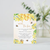 ビーベビーシャワー黄色花模様蜂蜜の招待 ポストカード (スタンド正面)