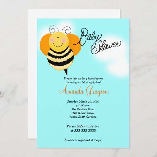 ビーホップのまわりにベビーシャワー招待状5x7 招待状 (正面/裏面)