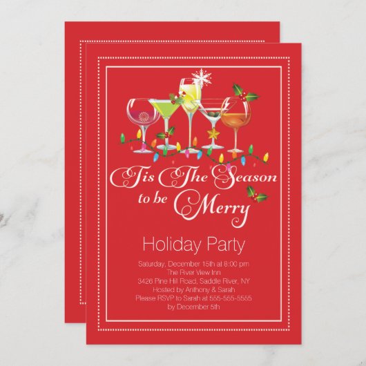ビーホリデメリーーカクテルパーティの招待状 招待状 (正面/裏面)