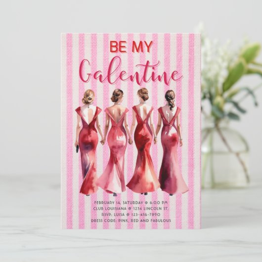 ビーマイガレンティン招待状Iシックなピンク&レッドガールズ 招待状 (スタンド正面)