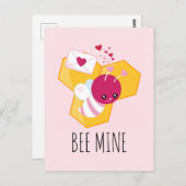 ビーマイニングキュートビーとピンクバレンタインハート ポストカード (正面/裏面)