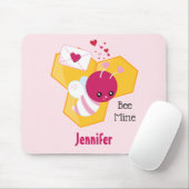 ビーマイニングキュートビーとピンクバレンタインハート マウスパッド (マウス)