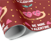 ビーマイニングバレンタインデーかわいいハートさくらんぼハグ ラッピングペーパー (ロールコーナー)