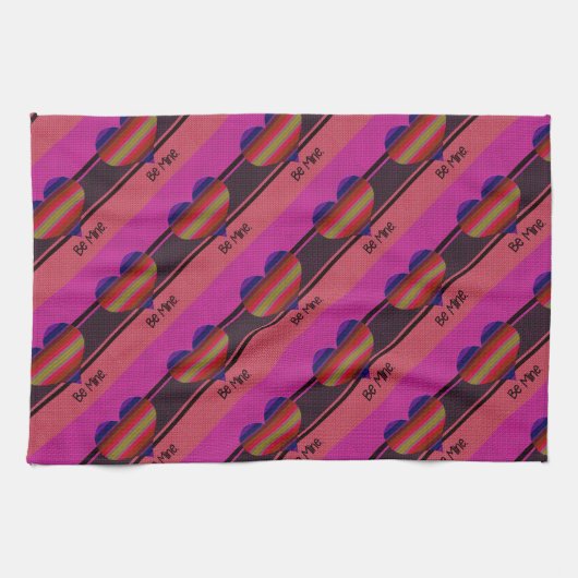 ビーマイニングバレンタインレインボーハート キッチンタオル (横)