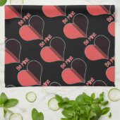 ビーマイニングバレンタインレッドストライプハート キッチンタオル (折り畳み)