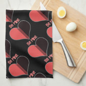 ビーマイニングバレンタインレッドストライプハート キッチンタオル (四つ折り)