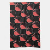 ビーマイニングバレンタインレッドストライプハート キッチンタオル (縦)