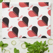 ビーマイニングバレンタインレッドストライプハート キッチンタオル (折り畳み)