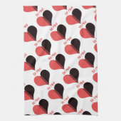 ビーマイニングバレンタインレッドストライプハート キッチンタオル (縦)