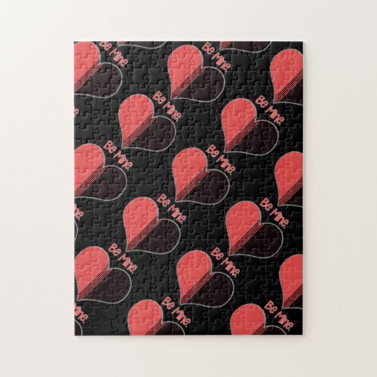 ビーマイニングバレンタインレッドストライプハート ジグソーパズル (縦)