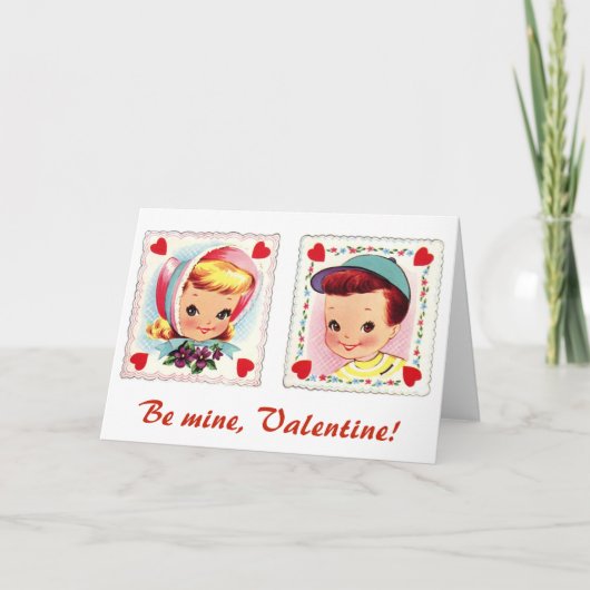 ビーマイニングバレンタインレトロかわいい男の子と女の子 シーズンカード (正面)