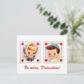ビーマイニングバレンタインレトロかわいい男の子と女の子 シーズンポストカード (スタンド正面)