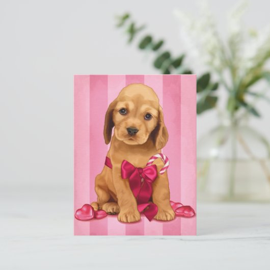 ビーマイバレンタインコッカースパニエル犬 シーズンポストカード (スタンド正面)