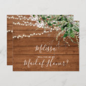ビーマイメイド・オブ・オーナー（花嫁付き添い人）ボホウッドランドグリーンリー インビテーションポストカード (正面/裏面)