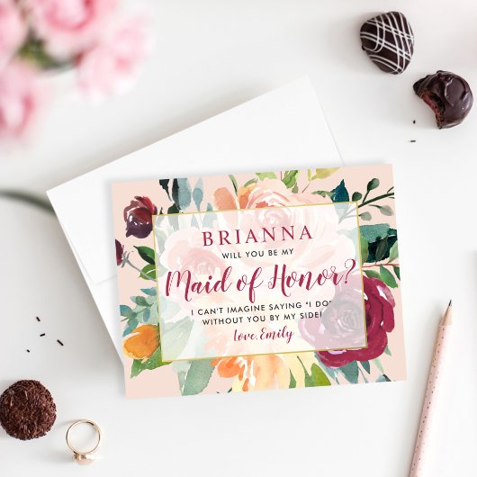 ビーマイメイド・オブ・オーナー(花嫁付き添い人)素朴ブルゴーニュ赤面結婚ズ 招待状