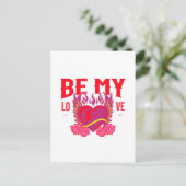 ビーマイラブレトロハートバラバイクもしくは自転車に乗る人バレンタイン ポストカード (スタンド正面)