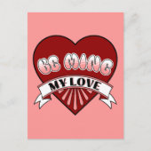 ビーマイラブレトロヴァレンティーンズデイ赤いハート ポストカード (正面)