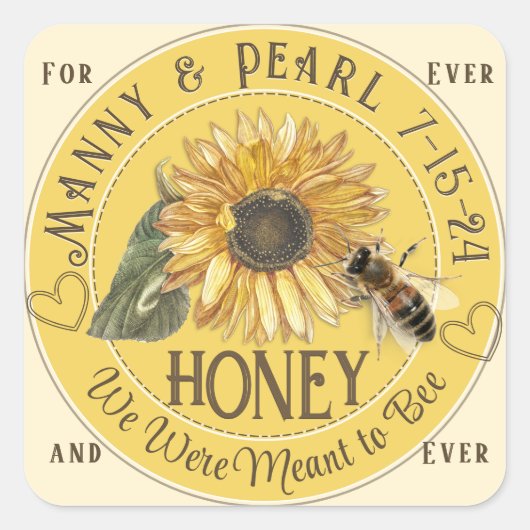 ビーミニハニーベアラベル付き結婚ひまわり スクエアシール (正面)