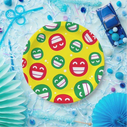 ビーミング顔笑顔の目絵文字レッド緑イエロー ペーパープレート (パーティー)