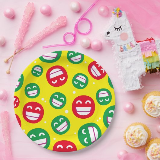 ビーミング顔笑顔の目絵文字レッド緑イエロー ペーパープレート (パーティー)