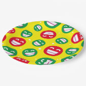 ビーミング顔笑顔の目絵文字レッド緑イエロー ペーパープレート (アングル)