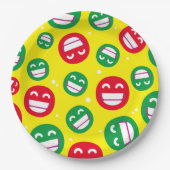 ビーミング顔笑顔の目絵文字レッド緑イエロー ペーパープレート (正面)