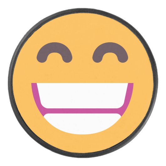 ビーミング顔笑顔の瞳かわいいカスタム絵文字カラー アイスホッケーパック (正面)