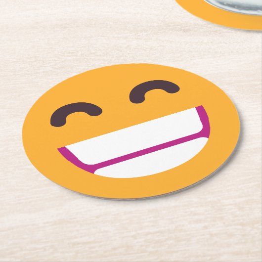ビーミング顔笑顔の瞳かわいいカスタム絵文字カラー ラウンドペーパーコースター (アングル)